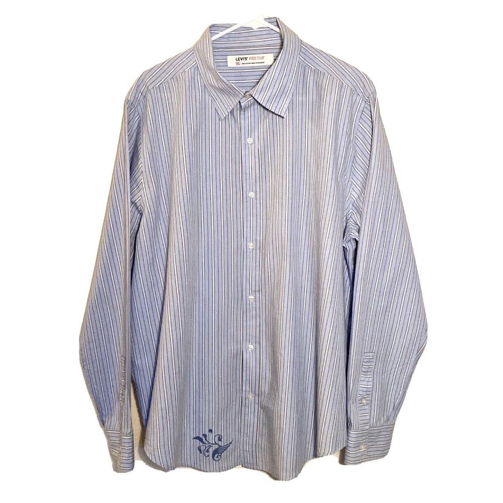 Levi’s Red Tab Men’s XL Blue With Brown And White Stripe Button Shirt Top